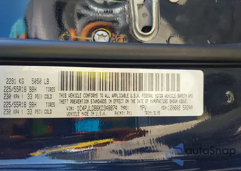 2019 Jeep Cherokee Limited Fwd from USA, damaged, VIN 1C4PJLDB6KD348874